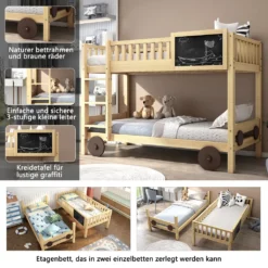 Merax Etagenbett 90x200cm Kinderbett Mit Rechtwinkliger Treppe Und Tafel, Zaun Und Rädern, Stockbett Rahmen Aus Kiefer, Teilbar Zu 2 Einzelbetten, Natur -Kinderbett Geschäft b87dee52fe5dfaf8e1c8a4e9d20617f0