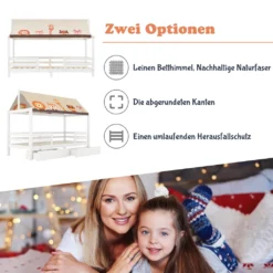 Merax Kinderbett 90x200 Cm Hausbett Mit Rausfallschutz Und Stoffzeltaufsatz, Lattenrost Und Dach, Jugendbett Kinderhaus, Weiß -Kinderbett Geschäft b8a87ce0e18766323b816ad8c64553bf