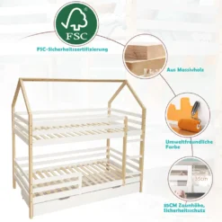 Merax Etagenbett 90x200 Cm Kinderbett Stockbett Mit Schubladen Und Leiter, Lattenrost Und Fallschutz, Spielbett Hausbett Jugendbett Rahmen Aus Kiefer, Weiß Und Natur -Kinderbett Geschäft b9149797398eacda3da991ec2d46bcee