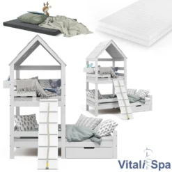 VitaliSpa Spielturmbett + 2 Matratzen Teddy Weiß 208 X 235 X 108 Cm Massivholz -Kinderbett Geschäft b93961ed092700554bb4bc42ec5b6fac