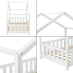 Kinderbett Treviolo Mit Rausfallschutz 80x160cm Hausbett Mit Lattenrost Und Gitter Bettenhaus Aus Holz Spielbett Weiß -Kinderbett Geschäft bb9c085e4b9eb2204c97f2d59c10be03