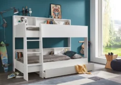 Relita Etagenbett SWAY Mit 2 X Liegeflächen 90x200 Cm, Inkl. Bodenplatte Und Regalen, Ausführung Spanplatte WeißNachbildung -Kinderbett Geschäft bbcd39cdc51c8e2997038590b8e0b7c4