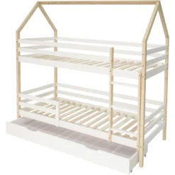 Merax Etagenbett 90x200 Cm Kinderbett Stockbett Mit Schubladen Und Leiter, Lattenrost Und Fallschutz, Spielbett Hausbett Jugendbett Rahmen Aus Kiefer, Weiß Und Natur -Kinderbett Geschäft bc0c3b5cd2455041a03a30bd35a1e417