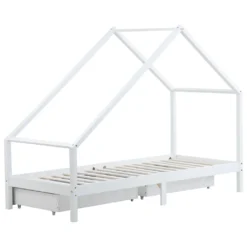 Merax Kinderbett 90x200 Cm Hausbett Mit 2 Herausnehmbaren Schubladen, Stabiles Podestbett Jugendbett Spielbett Aus Kiefer, Weiß -Kinderbett Geschäft bc18958fe3d76e831623734fd0405b7b