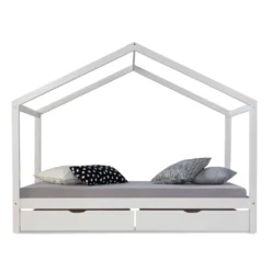 Homestyle4u 2075, Kinderbett Inklusive Matratze Hausbett 90x200 Cm Kinderhaus Spielbett Holzbett Weiß Bettkasten -Kinderbett Geschäft be22b7a53d77f598b9f3acd240d8bc7c