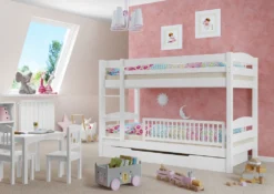 Etagenbett Kiefer Weiß 90x200 Massivholzbett Kinderbett Zubehör Wählbar V-60.10-09WRollrost Und Gästebettkasten Inkl. -Kinderbett Geschäft be37a15d0f9889e5dd92d4515aaa1e8a