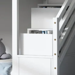 Merax Etagenbett 90x200 Cm Doppelstockbett Mit Treppeschubladen, Zaun Und Dachform, 2 Einzelbetten Doppel Stockbett Für Zwei Kinder, Kinderbett Hochbett Aus Kiefer, Weiß -Kinderbett Geschäft be589ee20375ecd39846fc528a207303