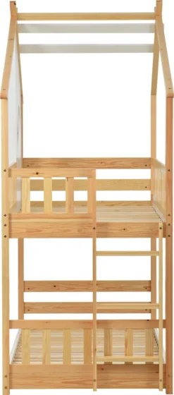 Merax Kinderbett Etagenbett 90x200cm Mit Leiter, Rausfallschutz Und Dachform, Hochbett 2 Einzelbetten Stockbett Aus Kiefernholz, Weiß Und Natur -Kinderbett Geschäft be6e26a75af328e55ea0118c6e62c064