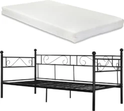[en.casa] Metallbett Mit Matratze 90x200 Metall-Tagesbett Mit Lattenrost Standard 100 Atmungsaktiv Kojenbett Bett Schlafzimmerbett Schwarz -Kinderbett Geschäft c067b532b8f91fdb4b3ab119a7542cb3