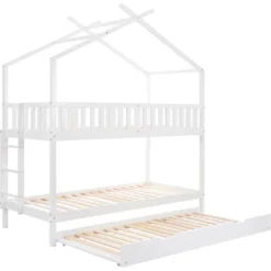 Merax Kinderbett 90x200cm Etagenbett Hochbetten Mit Leiter, Rausfallschutz Und Dachform, Ausziehbett Drei Einzelbetten Hoch Doppel Stockbett Für Kinderzimmer, Kiefernholz Rahmen, Weiß -Kinderbett Geschäft c2146e8b091d98ca005513d0791c4669