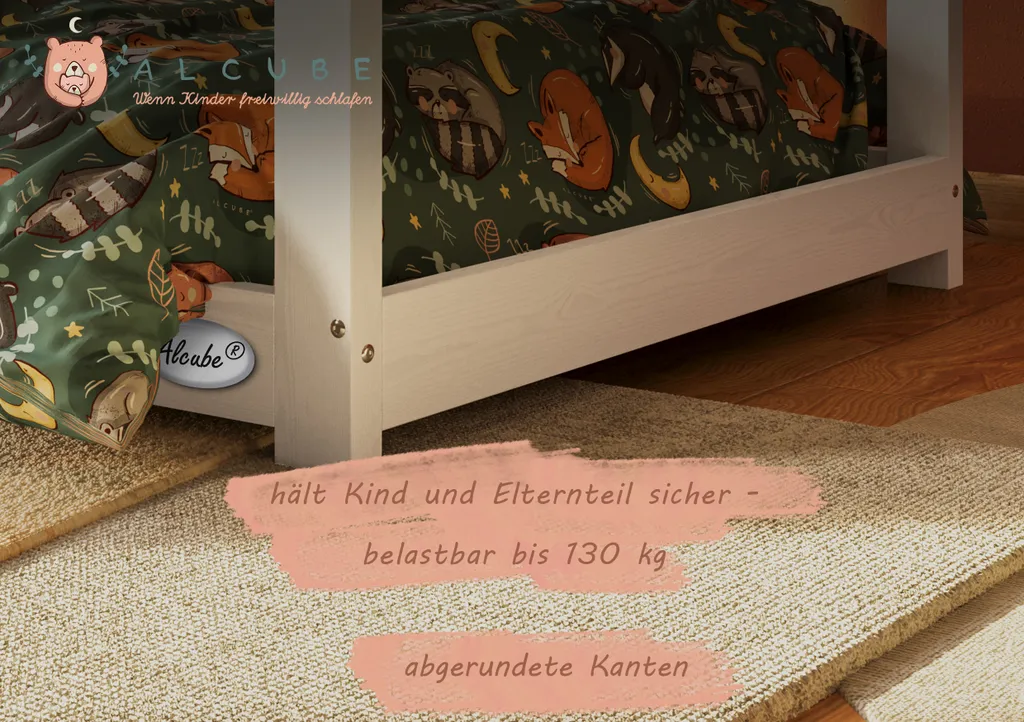 ALCUBE Hausbett 90x200 Im Montessori Stil Für Mädchen Und Jungen - Kinderbett Bodentief Aus MassivenHolz In Weiß 7 ALCUBE Hausbett 90x200 Im Montessori Stil Für Mädchen Und Jungen - Kinderbett Bodentief Aus MassivenHolz In Weiß – Bild 5