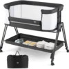 COSTWAY 2 In 1 Beistellbett & Stubenwagen Klappbar, Tragbare Babybett Mit 7 Verstellbaren Höhen & Matratze & Tragetasche & Gurte, Verstellbare Reisebett Für Neugeborene Bis 6 Monate (Dunkelgrau) -Kinderbett Geschäft c521489311040325caacc6c0f7d6a139