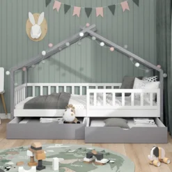 VitaliSpa Kinderbett + Schubladen + Matratze Design Weiß Grau 212 X 146 X 93 Cm Massivholz -Kinderbett Geschäft c55dec73d8376865545e26c4cb333fb7