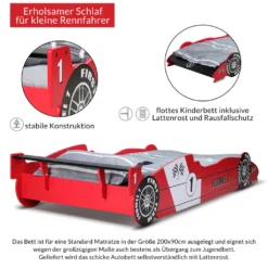 Kinderbett Formel 1 ✔200x90 Cm ✔inkl. Lattenrost ✔Holz ✔rot Schwarz Autobett Rennbett Bettgestell -Kinderbett Geschäft c663fba32a03471869e71dcfcbad2b93