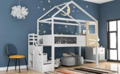 Merax Kinderbett 90x200cm Mit Rausfallschutz Und Lattenrost, Treppe Und 3 Schubladen, Fenster Und Tafel, Massivholz Etagenbett Hochbett, Weiß -Kinderbett Geschäft c667f57e53f4e838c5a2671f8a3b0212