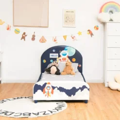 COSTWAY 140 X 70cm Kinderbett Mit Weichem Kopfteil & Fußteil, Lattenrost Babybett, Einzelbett Für Jungs Und Mädchen (Astronauten) -Kinderbett Geschäft c695291ec63cdefcdc2aa5db5d8f9b61