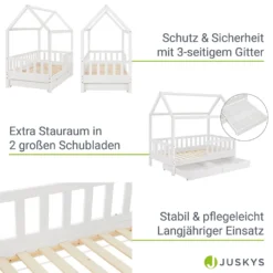 Juskys Kinderbett Marli 80 X 160 Cm Mit Bettkasten 2-teilig, Rausfallschutz, Lattenrost & Dach - Massivholz Hausbett Für Kinder - Bett In Weiß -Kinderbett Geschäft c6e58f2a584620e43831fe3901ff1451