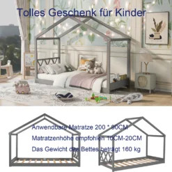 Merax Kinderbett Hausbett 90 X 200cm Etagenbett Mit Aufbewahrungsfunktion, Bettgestell Hausbett Massivholz Kiefer Einzelbett Mit Lattenrost (grau) -Kinderbett Geschäft c839241b81953d298b5497346cf21099