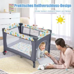 5 In 1 Babybett Mit Matratze, Reisebett Baby Mit Wickeltisch, Spieluhr Und Spielzeug, Laufstall | Beistellbett | Babyschaukel Für Baby Ab Geburt (Grau) -Kinderbett Geschäft c899cf1c280d6ff2ee1fc6269586cfff