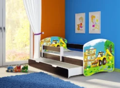 ACMA Jugendbett Kinderbett Junior-Bett Komplett-Set Mit Matratze Lattenrost Und Rausfallschutz Wenge 20 Bagger 140x70 + Bettkasten