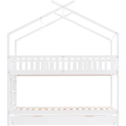 Merax Kinderbett 90x200cm Etagenbett Hochbetten Mit Leiter, Rausfallschutz Und Dachform, Ausziehbett Drei Einzelbetten Hoch Doppel Stockbett Für Kinderzimmer, Kiefernholz Rahmen, Weiß -Kinderbett Geschäft c8fe5c51f5a38a5bf66ceea5348a7dde