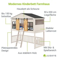 Juskys Kinderbett Farmhaus 90 X 200 Cm Mit Treppe, Dach & Fenster – Hochbett Rosa Für Kinder – Lattenrost Bis 150 Kg – Hausbett Aus Massivholz -Kinderbett Geschäft c9477729708025d5af9feb363e0cf85d