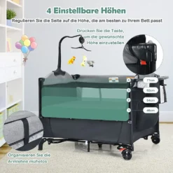 COSTWAY 5-in-1-Babybett Mit Wickeltisch, 2 Ebene Babyreisebett Mit 3 Spielzeug & Musikbox & Aufbewahrungstasche, 4-stufig Verstellbares Beistellbett Für Baby Mit Rollen & Tragetasche (Schwarz) -Kinderbett Geschäft c962cdb1afc78c45afc16f17702b372f