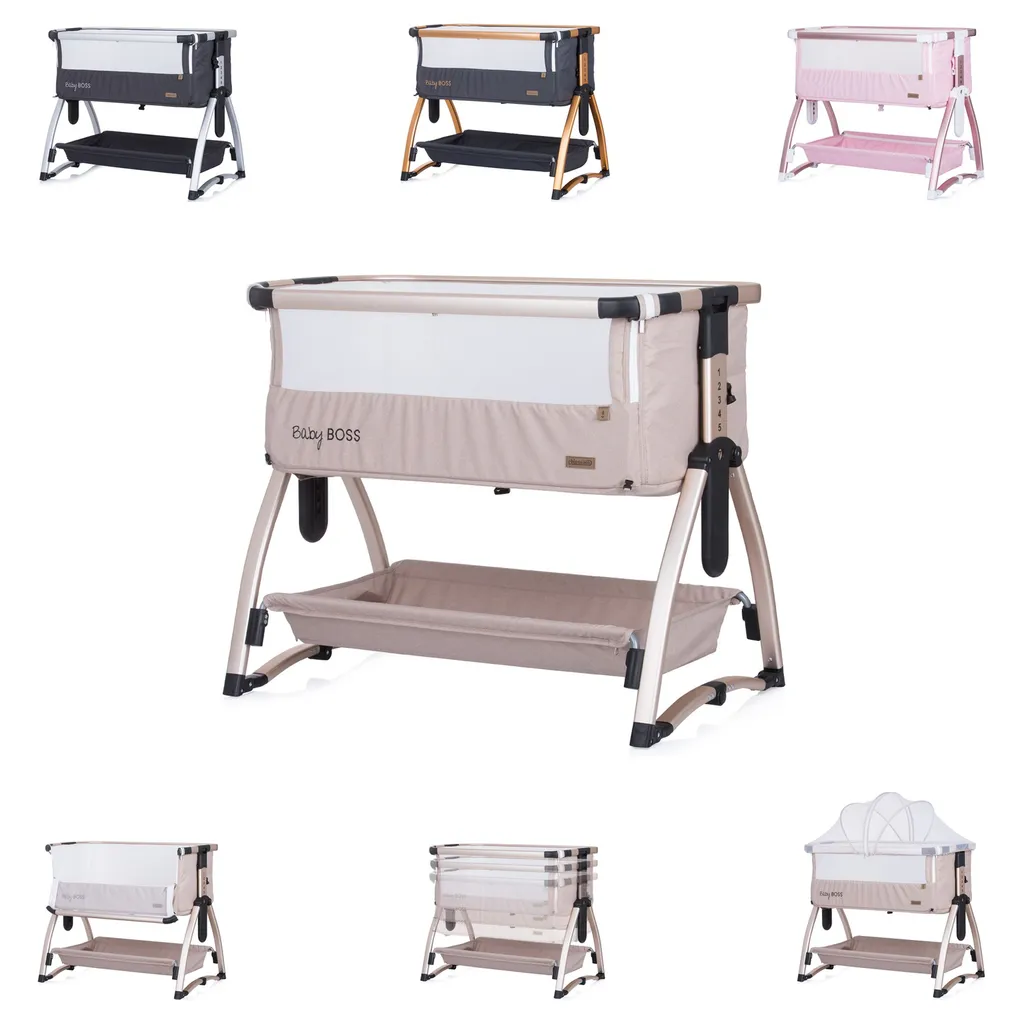 Chipolino Beistellbett Baby Boss Matratze, Moskitonetz, Schaukelfunktion, Räder Beige 4 Chipolino Beistellbett Baby Boss Matratze, Moskitonetz, Schaukelfunktion, Räder Beige – Bild 2