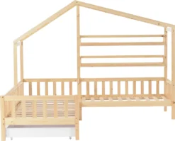 Merax Kinderbett 90x200cm/140x70cm Hausbett Mit Schubladen Und Regalen, Zaun Und Lattenrost, Spielbett Kinderhaus Aus Kiefernholz Für Zwei Kinder, Natur 24 Merax Kinderbett 90x200cm/140x70cm Hausbett Mit Schubladen Und Regalen, Zaun Und Lattenrost, Spielbett Kinderhaus Aus Kiefernholz Für Zwei Kinder, Natur -Kinderbett Geschäft cc106e832d9b6dffb88108daf2ed9dc5
