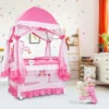 COSTWAY 4 In 1 Reisebett & Wickeltisch & Kinderbett & Laufstall Klappbar, 125x65x76cm, 2 Ebenen Babybett Mit Spielbogen, Musikbox, Wickelauflage, Baldachin Und Transporttasche (Rosa) -Kinderbett Geschäft cd0cbb53bfb58bbb6e03a1dc2d95f587