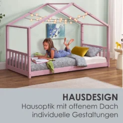 Juskys Kinderbett Paulina 90 X 200 Cm Mit Lattenrost Und Dach - Bett Für Kinder Aus Massivem Holz - Hausbett In Rose -Kinderbett Geschäft cd6f8337bd2c309db05af1f3739fd5da