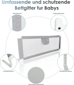 Lospitch Bettgitter 180*80 Cm Bettschutzgitter Kinderbettgitter Für Kinder Babybettgitter Höhenverstellbar Klappbar Passend Für Kinderbetten, Elternbetten Anti-Fall Für Baby Kinder - Grau Schutzgitter-Zubehör -Kinderbett Geschäft cf009e09a74b827750c85f331160a9b3