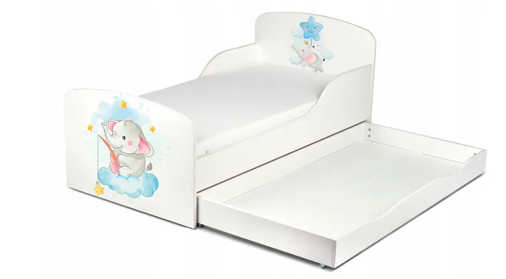 Kinderbett 140x70 Cm. Baby-Elefantenmatratze, Schublade 3 Kinderbett 140x70 Cm. Baby-Elefantenmatratze, Schublade