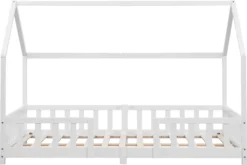 Kinderbett Sisimiut 140x200 Cm Hausbett Mit Rausfallschutz Bettenhaus Mit Lattenrost Kiefernholz Weiß -Kinderbett Geschäft cfa032e0994737929979bad3ba802294