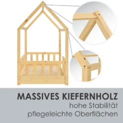 Juskys Kinderbett Marli 80 X 160 Cm Mit Rausfallschutz, Lattenrost Und Dach - Hausbett Für Kinder Aus Massivholz - Bett In Natur -Kinderbett Geschäft d0cd69f7ada7fd3ec981935645be0849