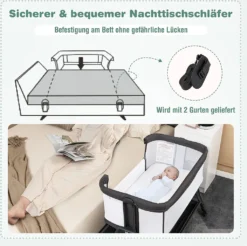 COSTWAY 2 In 1 Beistellbett & Stubenwagen Klappbar, Tragbare Babybett Mit 7 Verstellbaren Höhen & Matratze & Tragetasche & Gurte, Verstellbare Reisebett Für Neugeborene Bis 6 Monate (Dunkelgrau) -Kinderbett Geschäft d14503f45888bec5309f493623ffd216