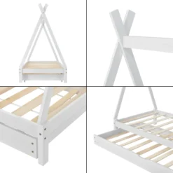 Kinderbett Mit Ausziehbett 90x200cm Tipi Indianer Bett Kojenbett Gästebett Weiß Hausbett Kinder Haus [en.casa] -Kinderbett Geschäft d1de1f65ea2dfc5273be6ab15e0dbf84