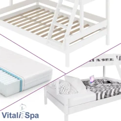 VITALISPA Kinderbett EVEREST Etagenbett Weiß Inkl. Matratzen Hochbett Spielbett Massiv Stockbett -Kinderbett Geschäft d2b65a84c45df142310c929f3c720239