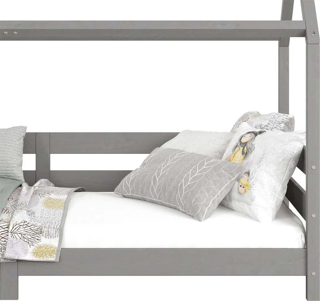 Hausbett FINA Aus Massiver Kiefer, Montessori Bett 90x200cm, Kinderbett Mit Dach In Grau 8 Hausbett FINA Aus Massiver Kiefer, Montessori Bett 90x200cm, Kinderbett Mit Dach In Grau – Bild 6