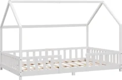 Kinderbett Sisimiut 140x200 Cm Hausbett Mit Rausfallschutz Bettenhaus Mit Lattenrost Kiefernholz Weiß -Kinderbett Geschäft d639b2c3991b6c13df11bc37a33ab516
