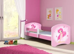 ACMA Jugendbett Kinderbett Junior-Bett Komplett-Set Mit Matratze Lattenrost Und Rausfallschutz Rosa 07 Rosa Fee 180x80