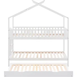 Merax Kinderbett 90x200cm Etagenbett Hochbetten Mit Leiter, Rausfallschutz Und Dachform, Ausziehbett Drei Einzelbetten Hoch Doppel Stockbett Für Kinderzimmer, Kiefernholz Rahmen, Weiß -Kinderbett Geschäft d8e8938a0f8a55a49d9b3824503ee527