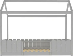 Merax Kinderbett 90x200cm Hausbett Spielbett Kinderhaus Mit Rausfallschutz Und Lattenrost, Schönes Babybett Aus Kiefernholz, Grau -Kinderbett Geschäft dbf95b9df8f4ec290e431b088ff0ea5b
