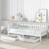Merax Kinderbett 90x200 Cm Tagesbett Einzelbett Mit Zäune Und 2 Schubladen Auf Rollen, Kiefernholz Lattenrost Hausbett, Weiß -Kinderbett Geschäft dc052d036366e413f296ae6d8b17dad5