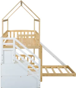 Merax Etagenbett 90x200cm Kinderbett Mit Rutsche, Treppe Mit Stauraum, Fallschutz Und Handlauf, Hausbett Aus Massivholz In Natur Und Weiß, 2 Einzelbetten Stockbett Für Kinderzimmer -Kinderbett Geschäft dcbda6f97bf689f19e9ebbd7ef26f520