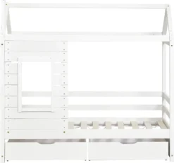 Merax Kinderbett Hausbett Mit Rausfallschutz Und Schubladen, Massivholz Spielbett 160x80 Cm Babybett Mit Lattenrost Und Fenster, Weiß -Kinderbett Geschäft dd4b4fb98127550f26161aef0b44b0ff