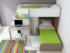 Hochbett 2x 90 X 190 Cm Mit Schreibtisch + Bettboden - Weiß, Naturfarben & Braun - SAMUEL -Kinderbett Geschäft dd970ee51f8452bd7f9951f0355674cd