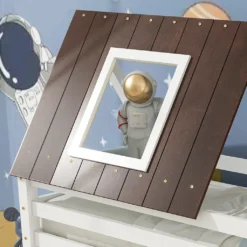 Merax Etagenbett Mit Rechtwinkliger Leiter Und Fallschutz, Dach Und Zäune, Kinderbett 90x200cm Stockbett Hausbett Aus Kiefer, Weiß Und Braun -Kinderbett Geschäft ddf8f960cc5c28698d61da3aacc67087