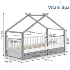VitaliSpa Kinderbett + Schubladen + Matratze Design Weiß Grau 212 X 146 X 93 Cm Massivholz -Kinderbett Geschäft e04f51479ca56b18bb189b2d02931bd2