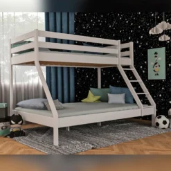 Bubema Maxi Kinder Etagenbett / Hochbett, Buche Massiv, Natur Oder Weiß Lackiert : Weiß Lackiert